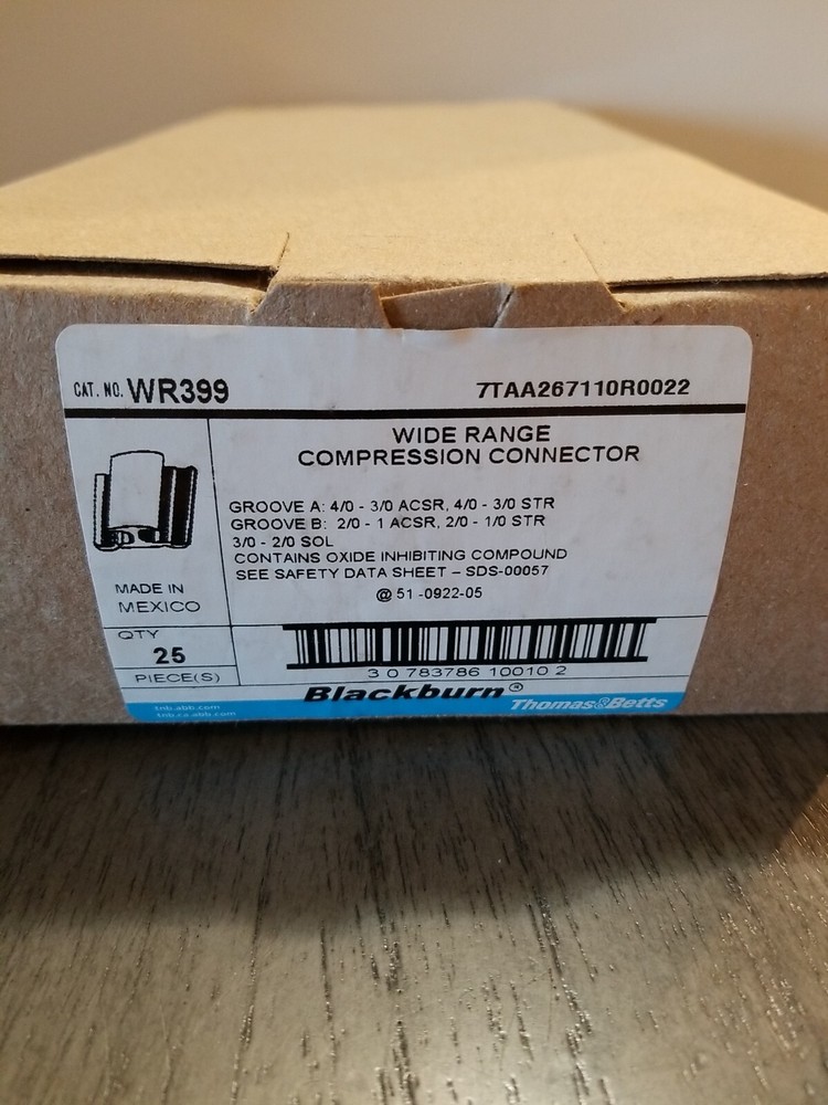 25-PACK THOMAS & BETTS BLACKBURN WR399 WIDE RANGE COMPRESSION CONNECTOR H-TAP