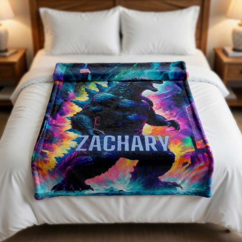 Personalized Monster Flannel Blanket – Psychedelic Kaiju Art Throw
