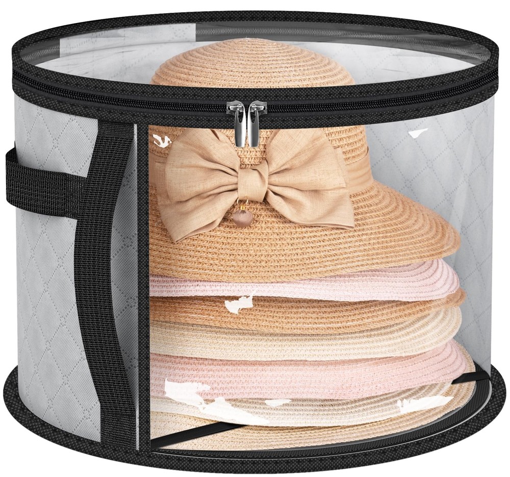 Sturdy Clear Hat Organizer for 7 Caps, Large Capacity Cow  Hat Box, Grey