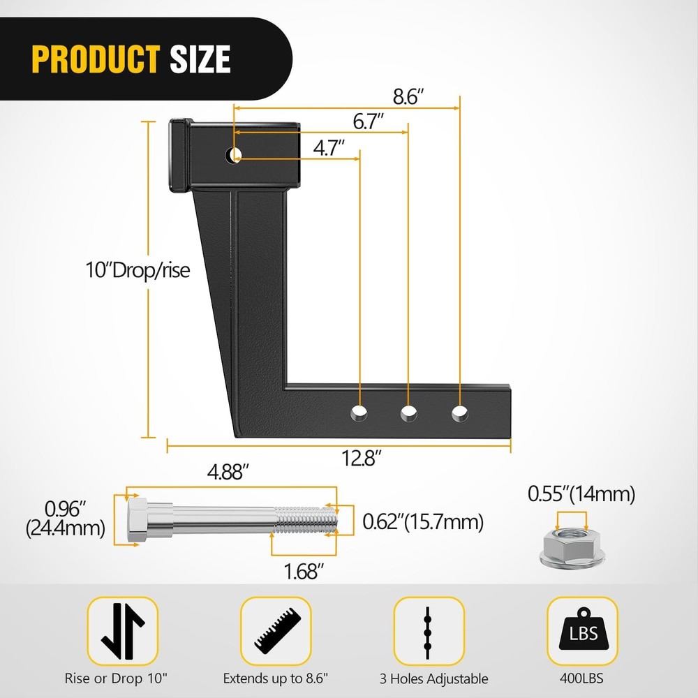Nilight Trailer Hitch Extension Riser for 2 Inch Receiver with 10 Inch Rise Drop