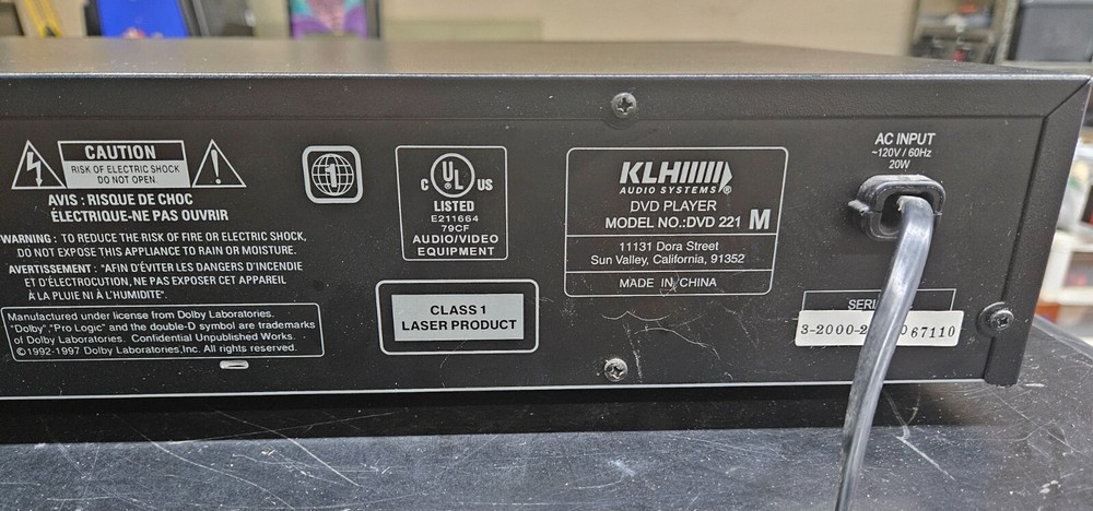 KLH DVD 221 DVD Player NO Remote WORKING