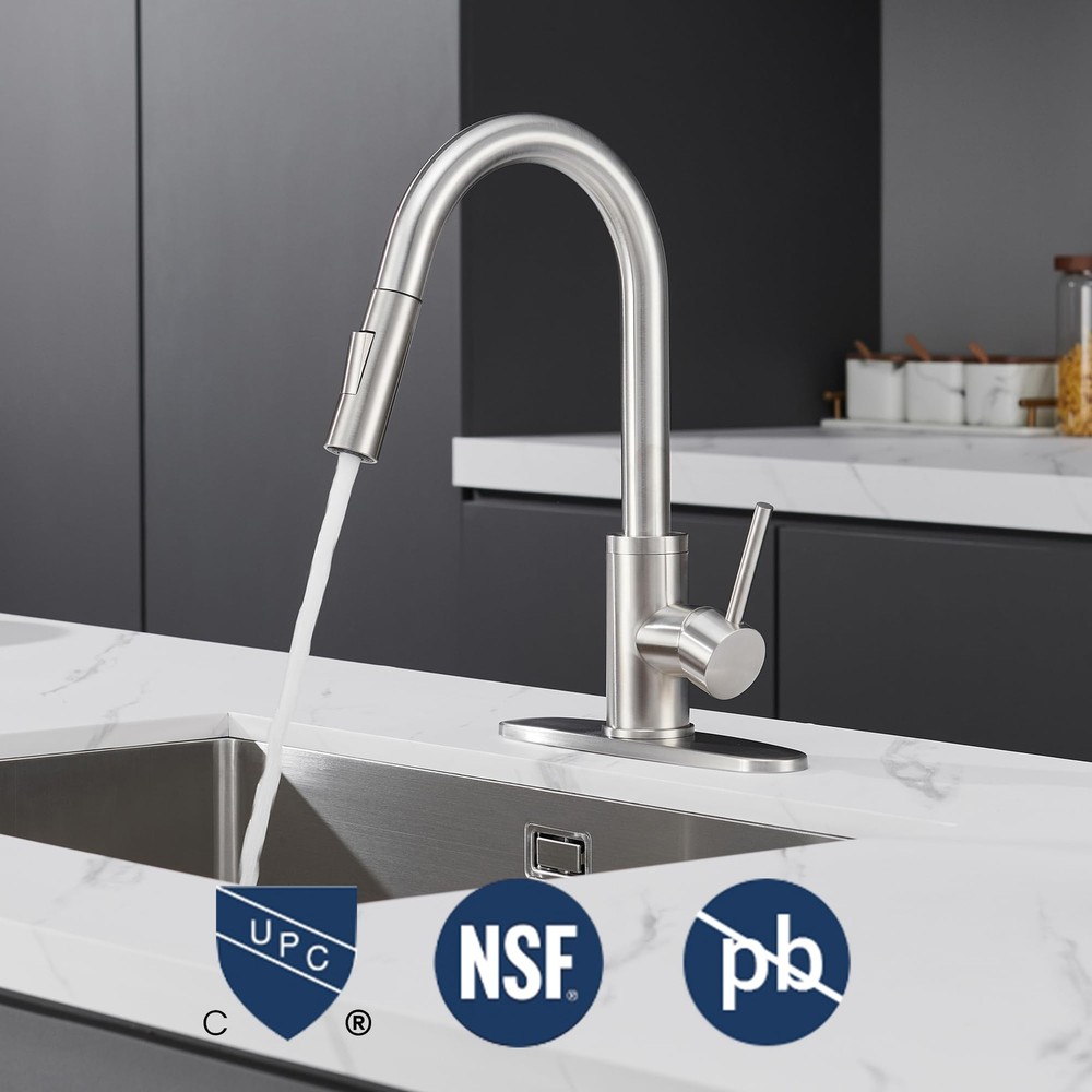 Kitchen Faucet with Pull-Down Sprayer, Brushed Nickel, High-Arc Single Handle...