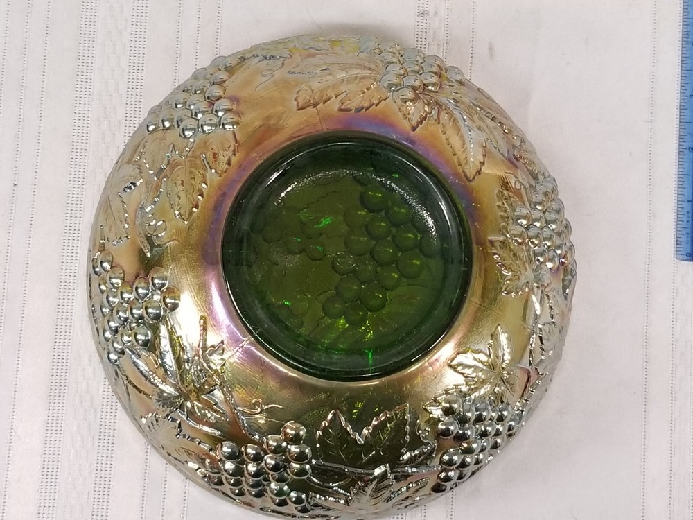 Imperial Glass Olive Green Iridescent Grape & Cable Bowl