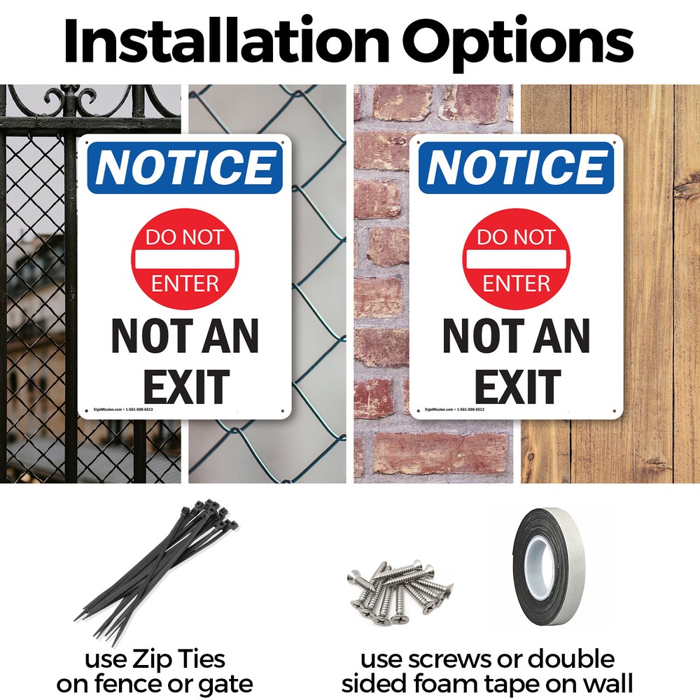 (2 Pack) Not An Exit OSHA Notice Sign Decal Metal Plastic