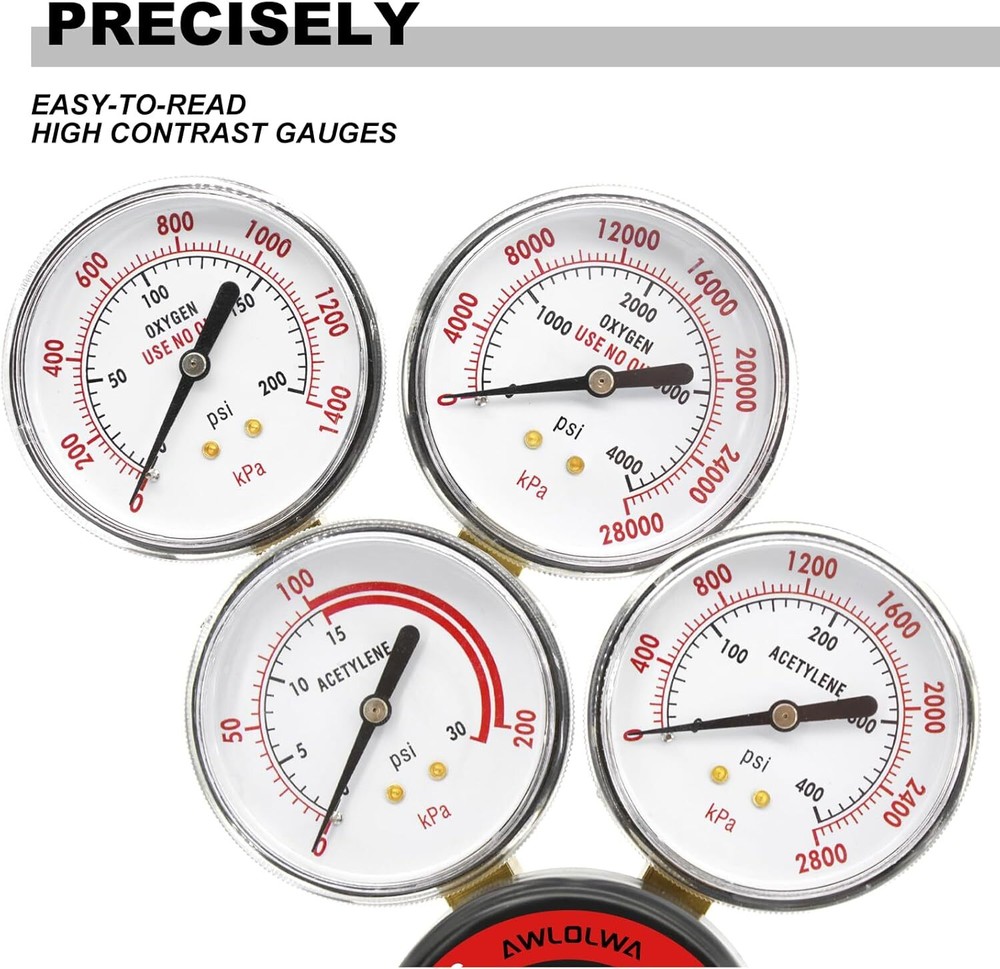Oxygen & Acetylene Regulators - Compatible with Medium Duty Welding Gas Torch