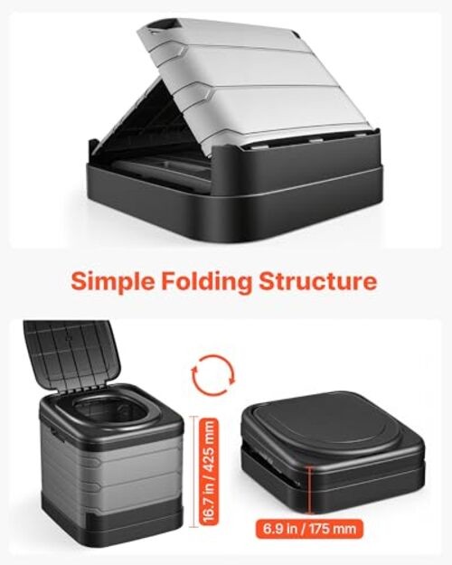 Portable Toilet, 330 lbs Load Capacity, Folding Camping Square - Foldable