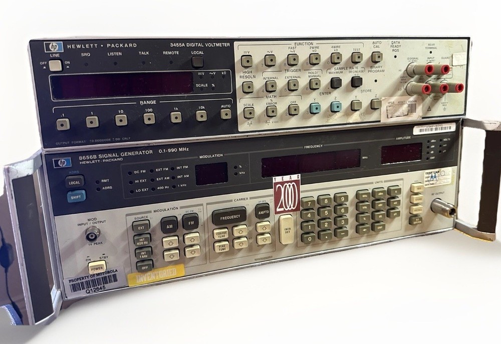 Hewlett-Packard 8656B RF Signal Generator + 3455A Digital Voltmeter Lab Stack
