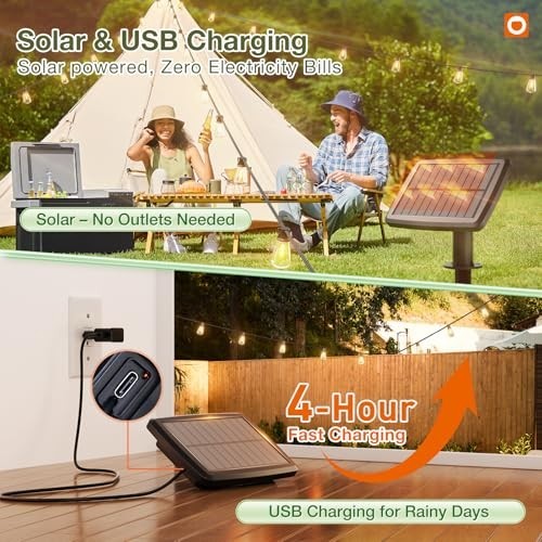 54FT Solar String Lights Waterproof, Remote & USB Powered, 15 Shatterproof Bulbs