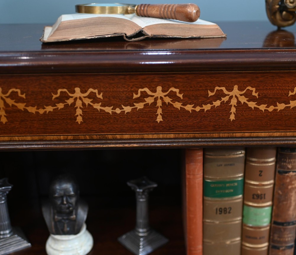 Wide Regency Open Bookcase - Mahogany Inlay Library Study