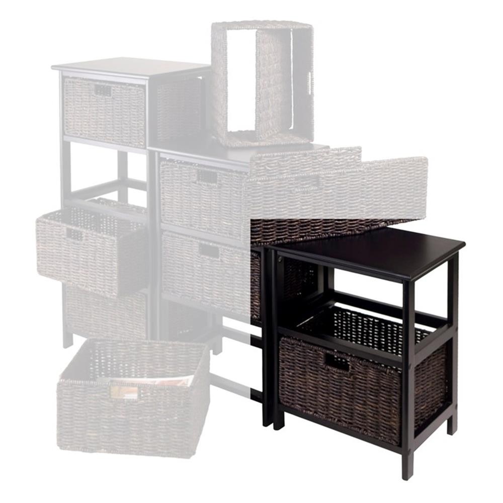 Bowery Hill Transitional Solid Wood Storage Rack w/ 2 Foldable Baskets - Black