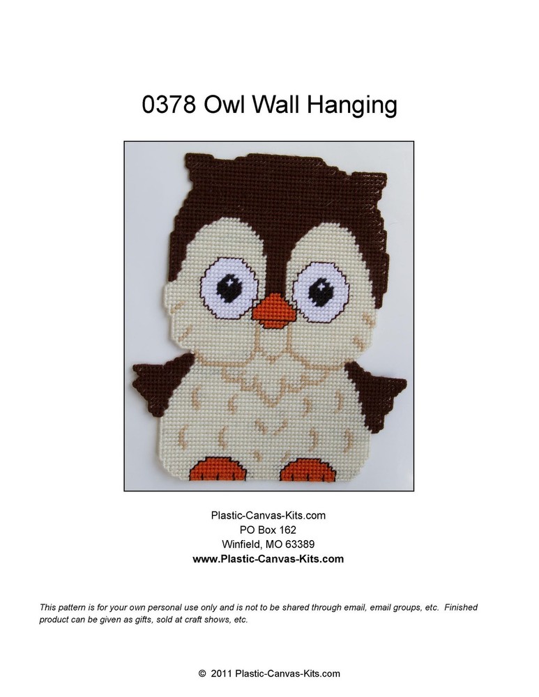 Cute Owl  Wall Hanging-Plastic Canvas Pattern or Kit