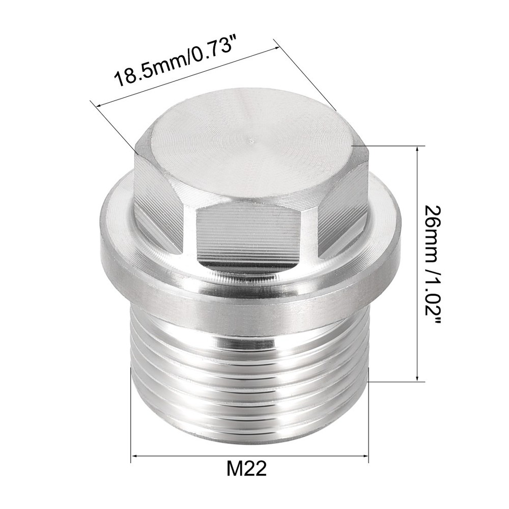 2pack M22x1.5 Male Outer Hex Head Plug Stainless Steel Solid Thread Pipe Fitting