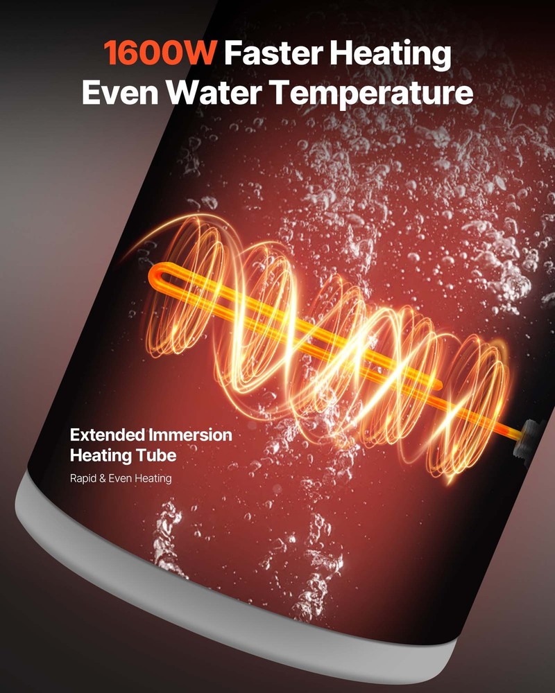 VEVOR 12 Gal Electric Tank Hot Water Heater 1600W 120V Point of Use T&P Valve