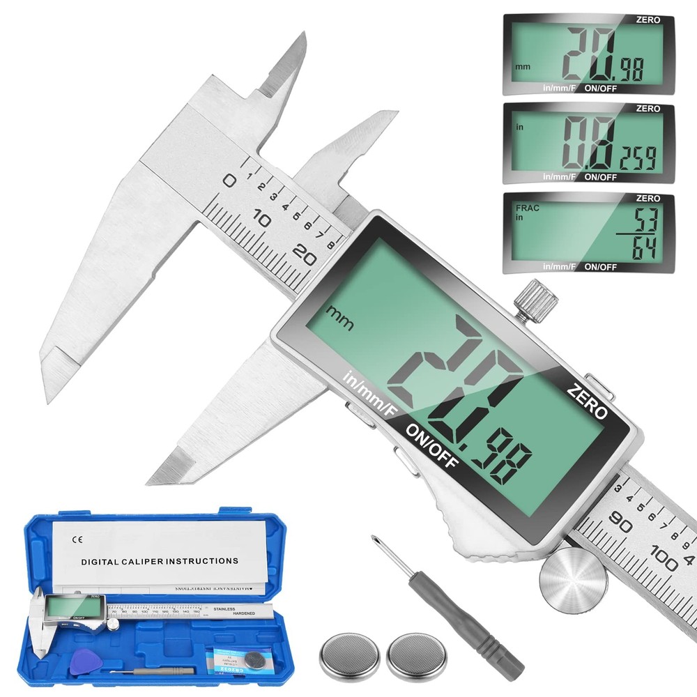 Digital Caliper, 6 Inch Caliper Tool with Extra Large LCD Screen, Auto-Off Fe...