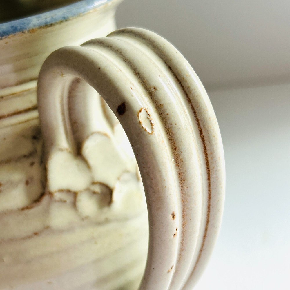 Studio B Pottery Pitcher Earthenware Blue Leaves Signed Thorpe 5.5 Inch