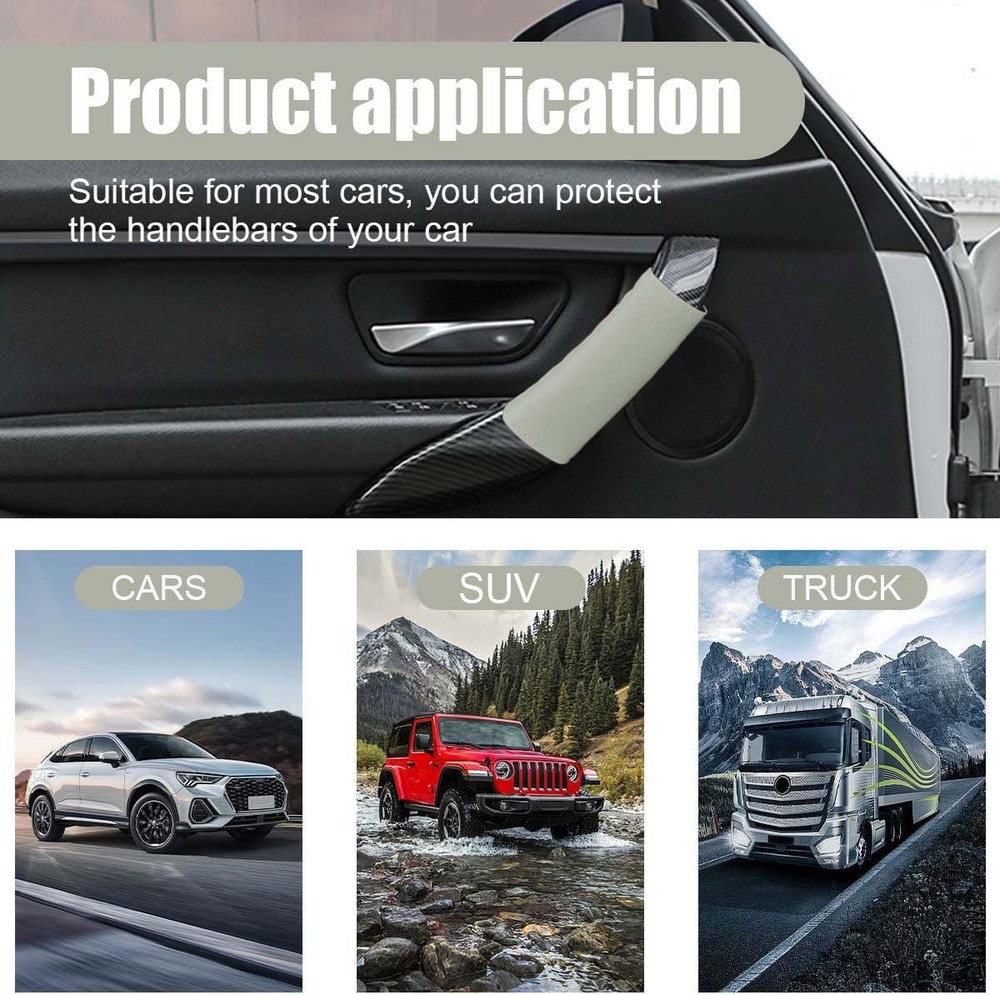 2PCS Car Grab Handle Cover, Anti-Scratch Auto Inner Front Rear Door Pull Gray