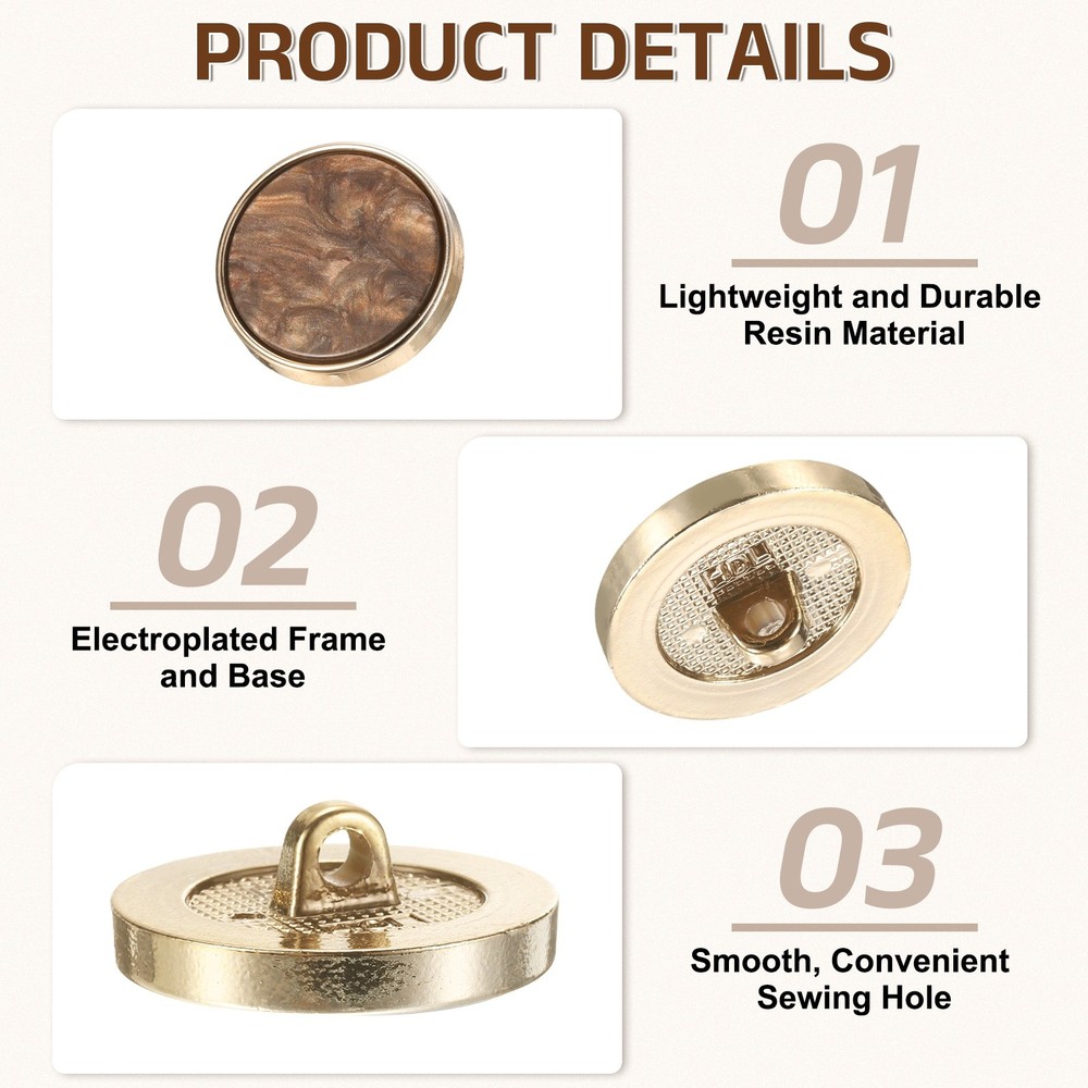 5Pcs Round Button, 25mm/1" Resin Decorative Pattern Button, Dark Coffee