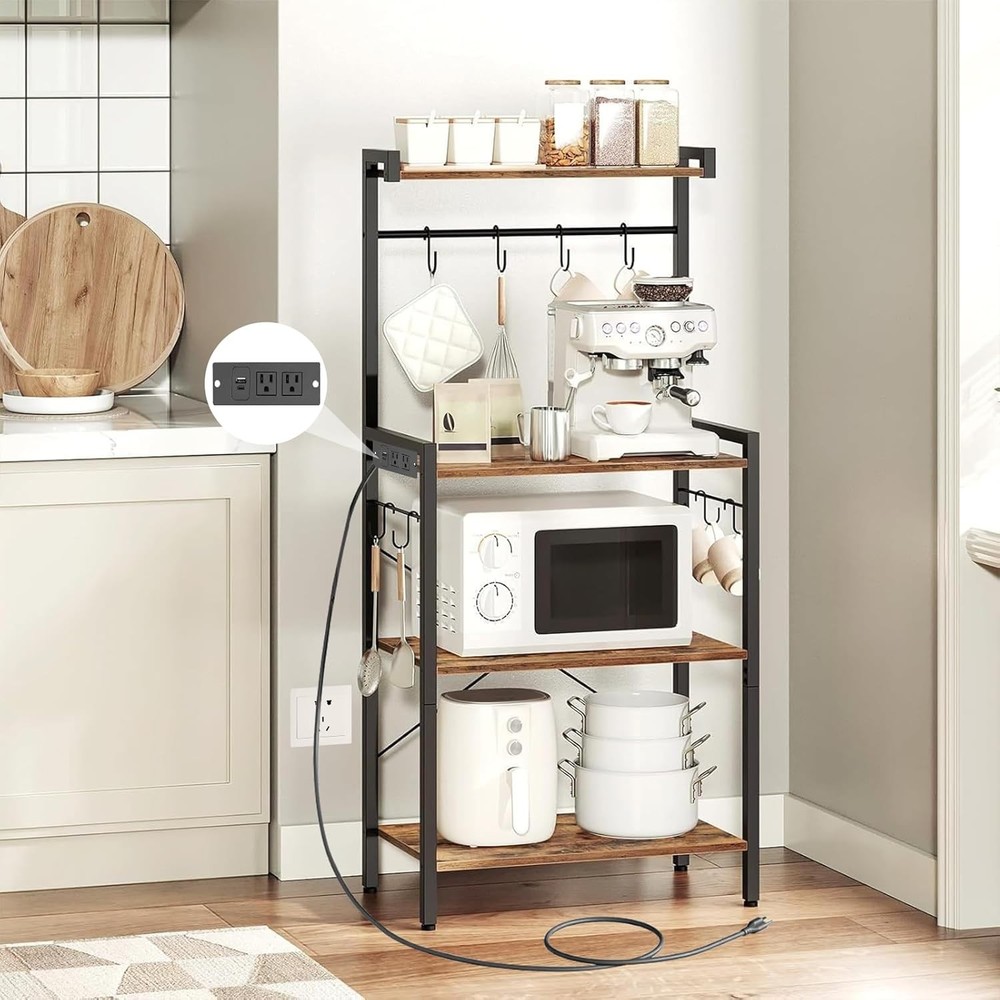 4 Tier Baker Rack Kitchen Shelf with Power