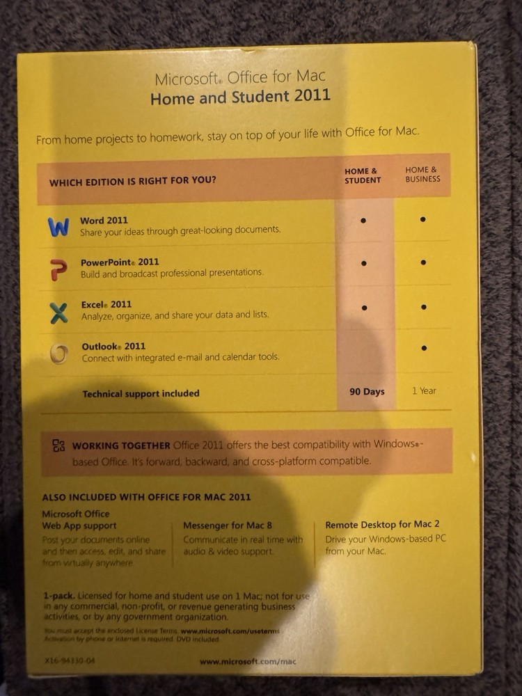 Microsoft Office for Mac Home and Student 2011 w/key