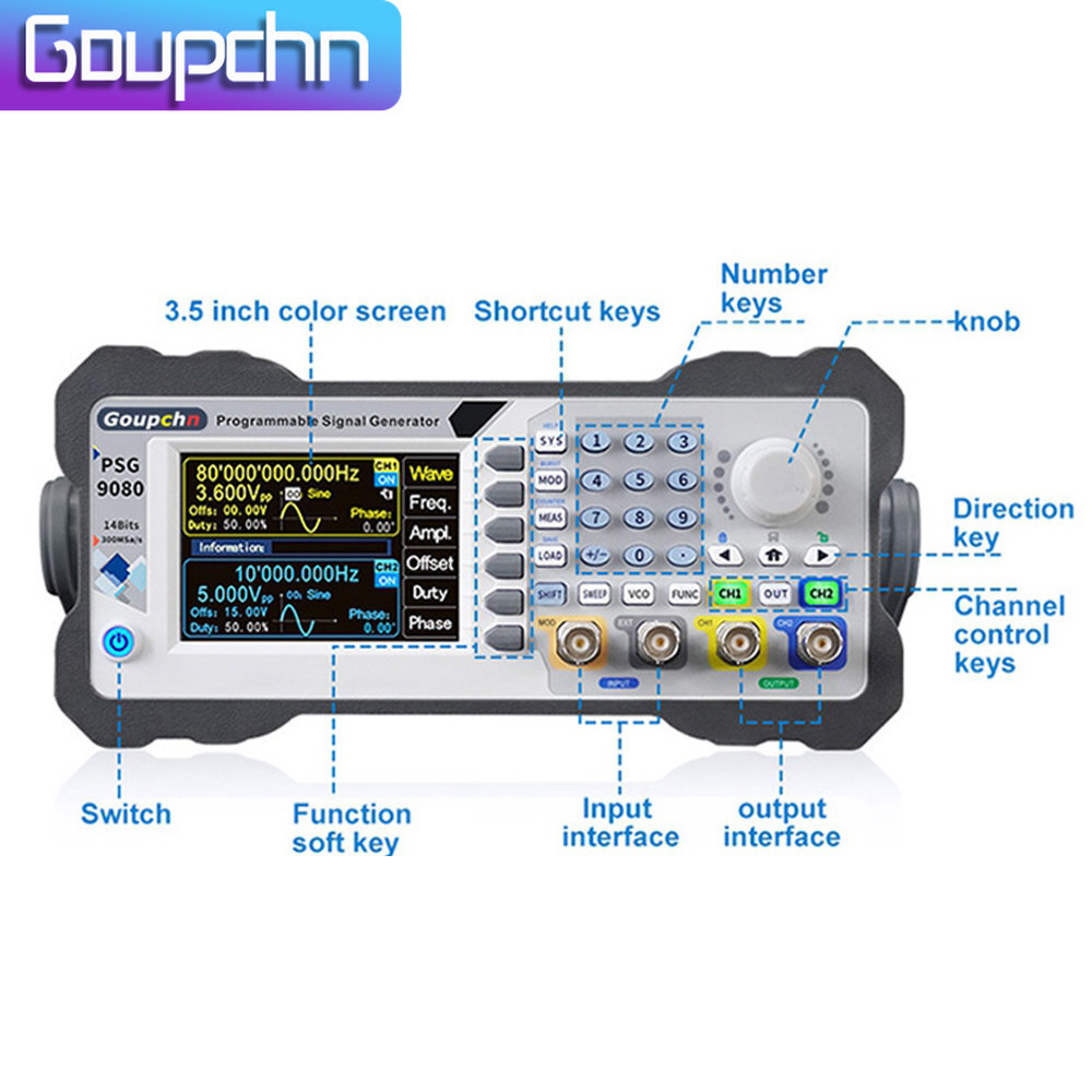 PSG9080 80MHz Digital Control DDS Programmable Signal Generator Dual Channel