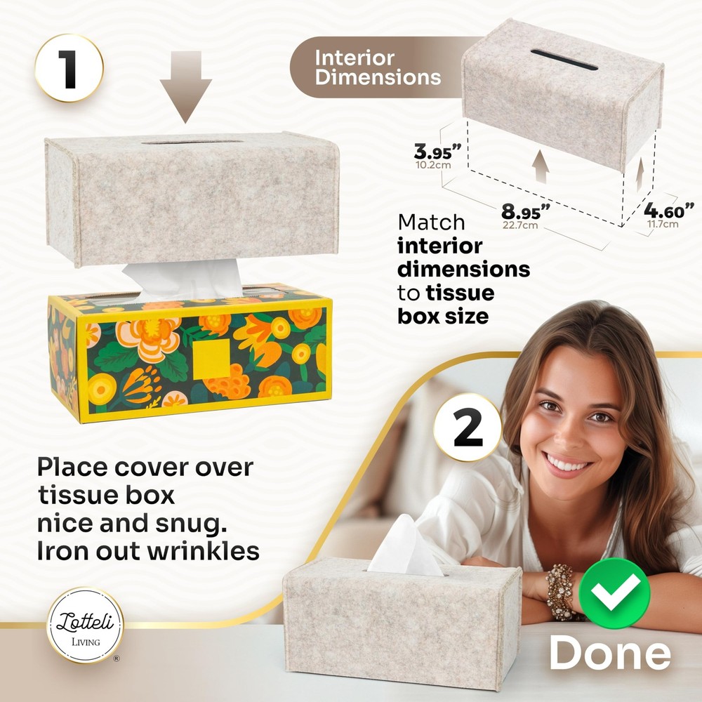 2 Pack Tissue Box Cover - Decorative Tissue Box Holder - Modern Felt Tissue B...