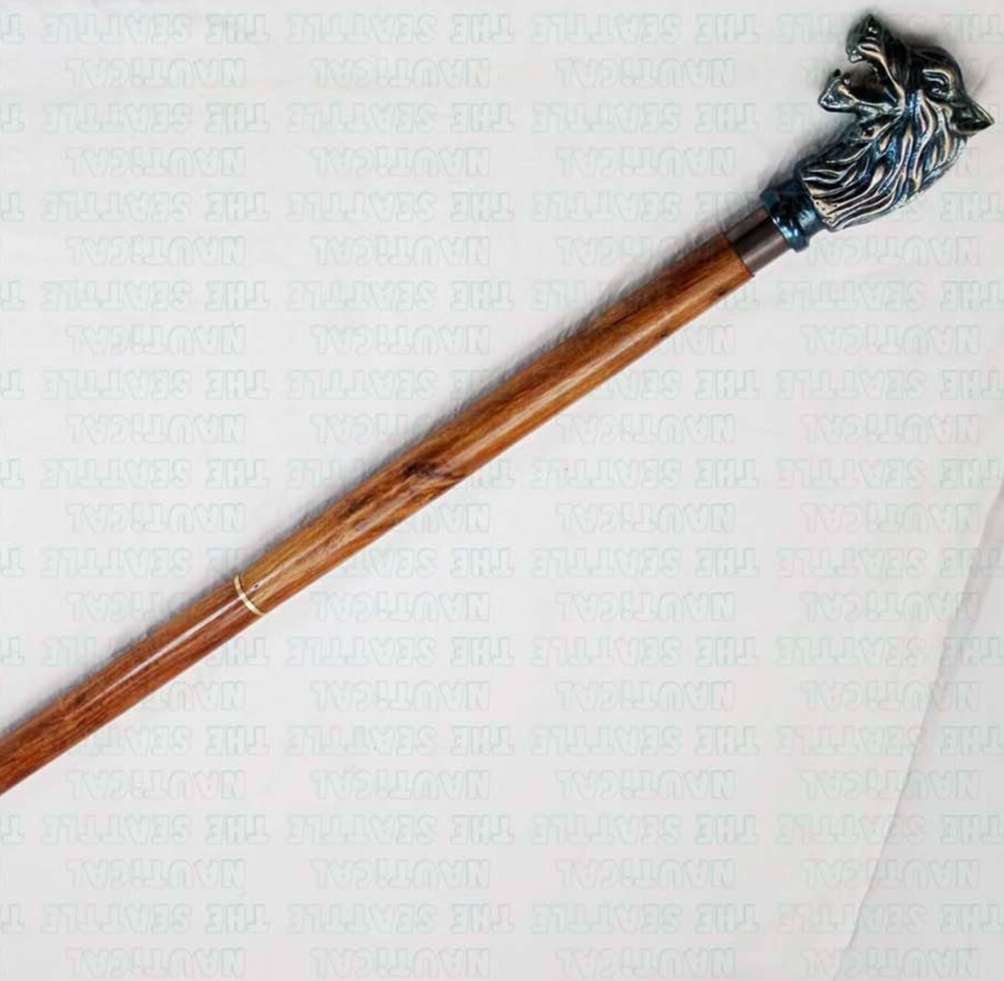Nautical Solid Wolf Head Design Handle Wooden Style Walking Stick Cane Gift