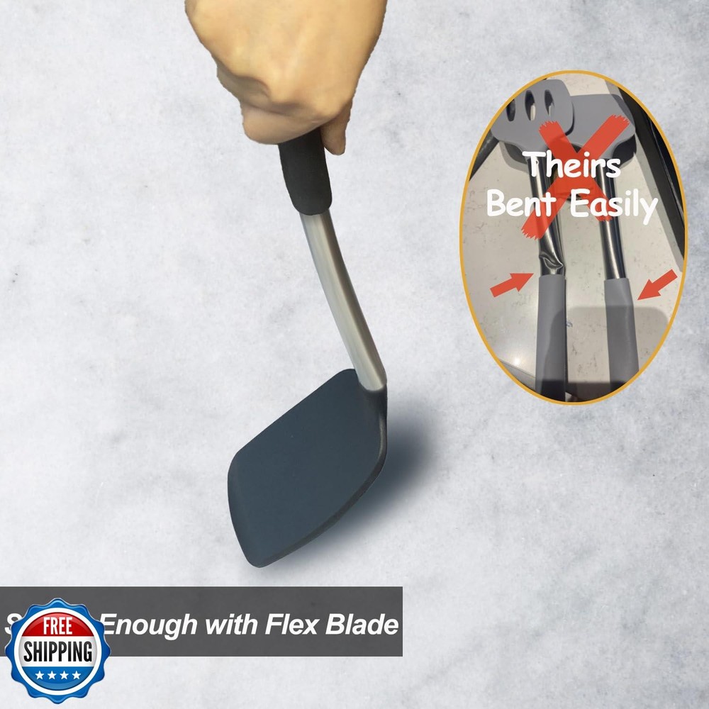 2 Pack Spatulas, Solid and Slotted Silicone Spatula Set, Stainles