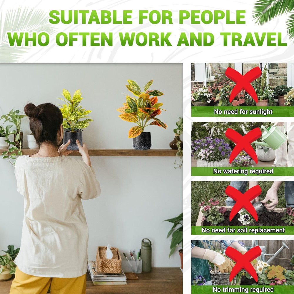 2 Pack Realistic Artificial Potted Plants Codiaeum Variegatum, 11.8" Small Fa...