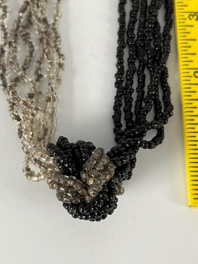 Black And Grey Seed Bead Multi Strand Necklace