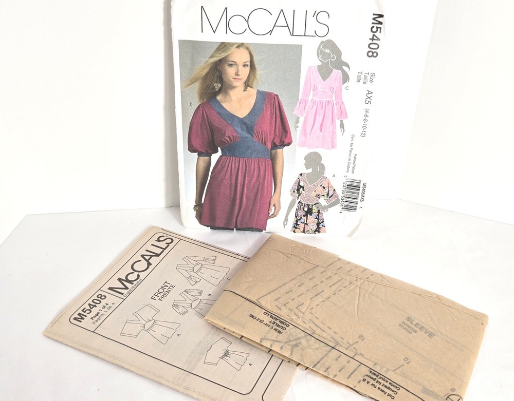 Pullover Top Pattern McCall's M5408 AX5 Uncut Loose Fitting Size 4 To 12