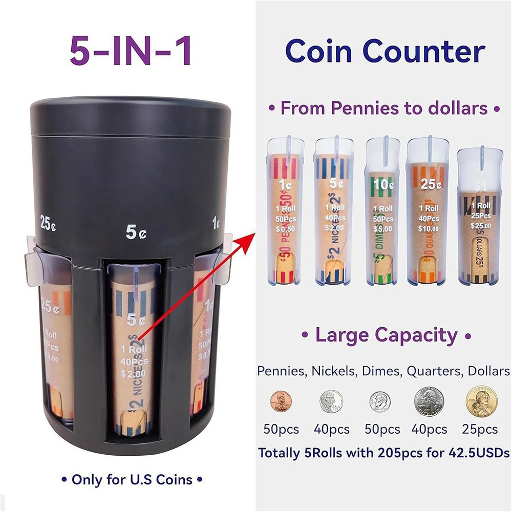 Natural Tactility Practical Multi-Function Coin Organizer Sorter for Piggy Banks