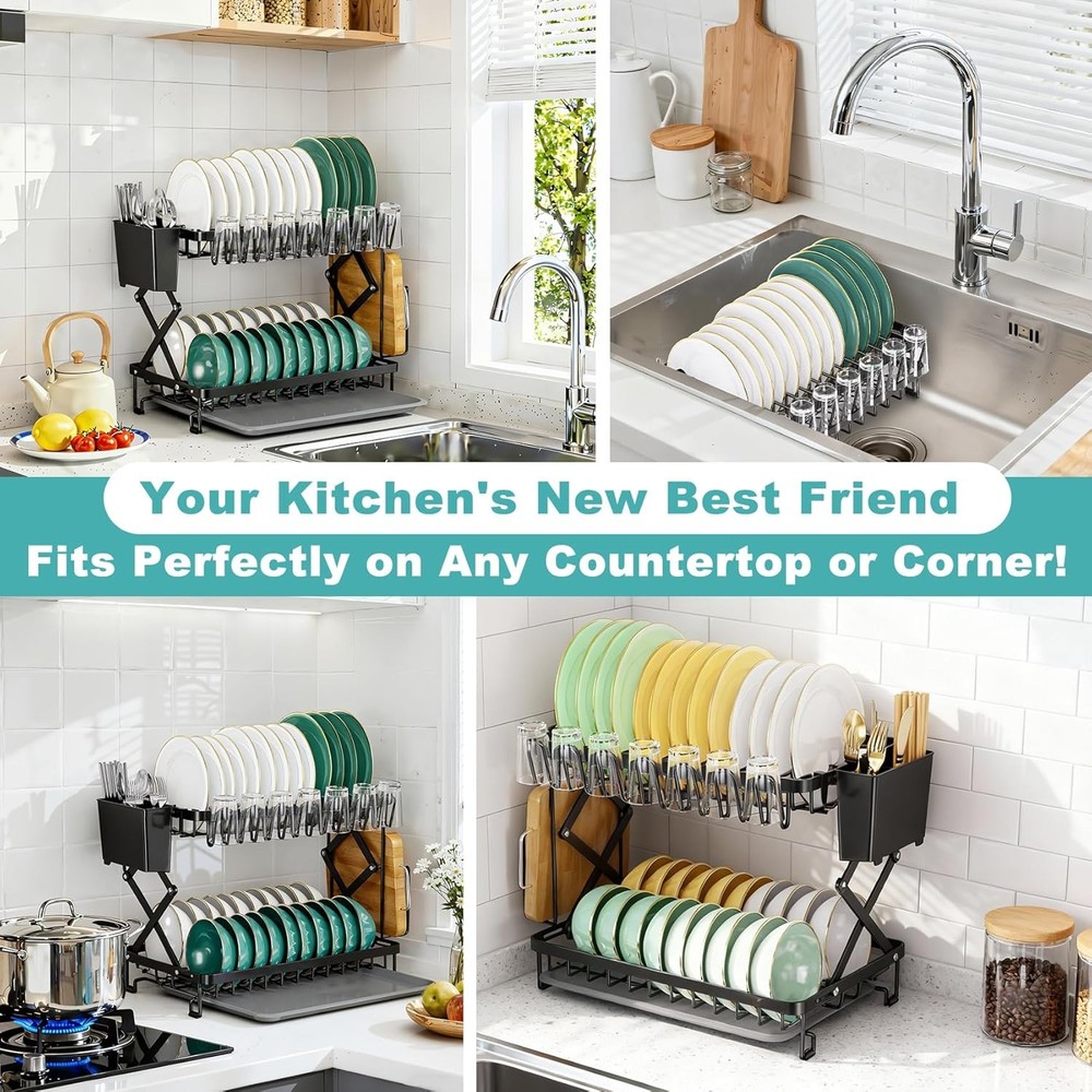 2-Tier Dish Racks for Kitchen Counter, Stainless Steel Kitchen Dish Drying Rack