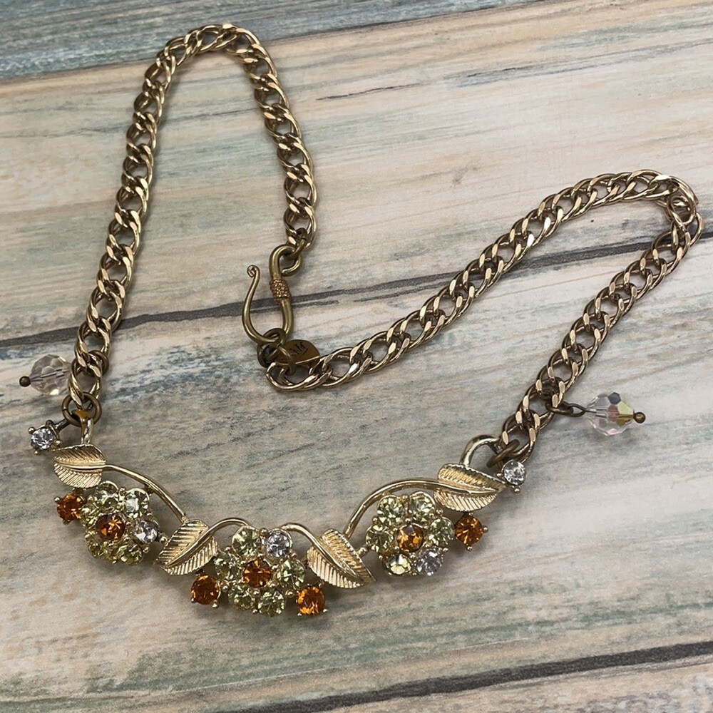 Adorned Crown Artisan Yellow rhinestone statement necklace