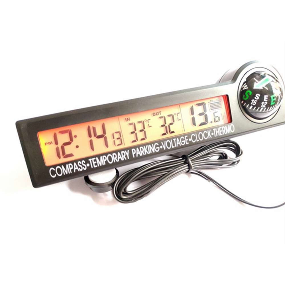 Car Digital Clock Thermometer Temperature Voltage Meter LCD Backlight Dash Mount