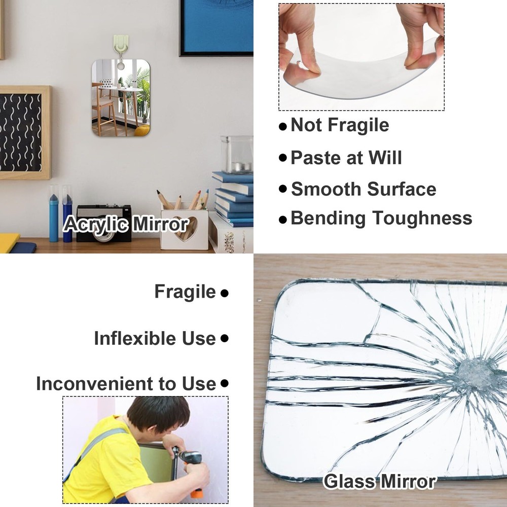 2 Pack Unbreakble Shower Mirror Fogless Makeup Mirror Medium 6x8 Inch