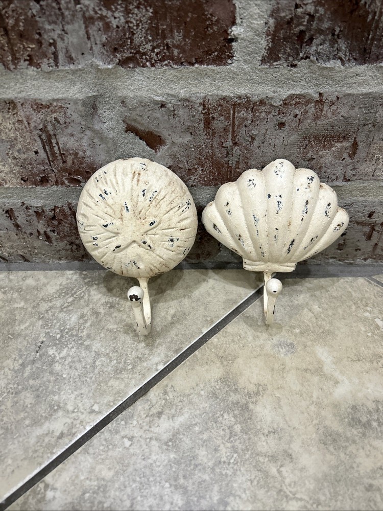 Set Of 2 Cast Iron Seashell Hooks