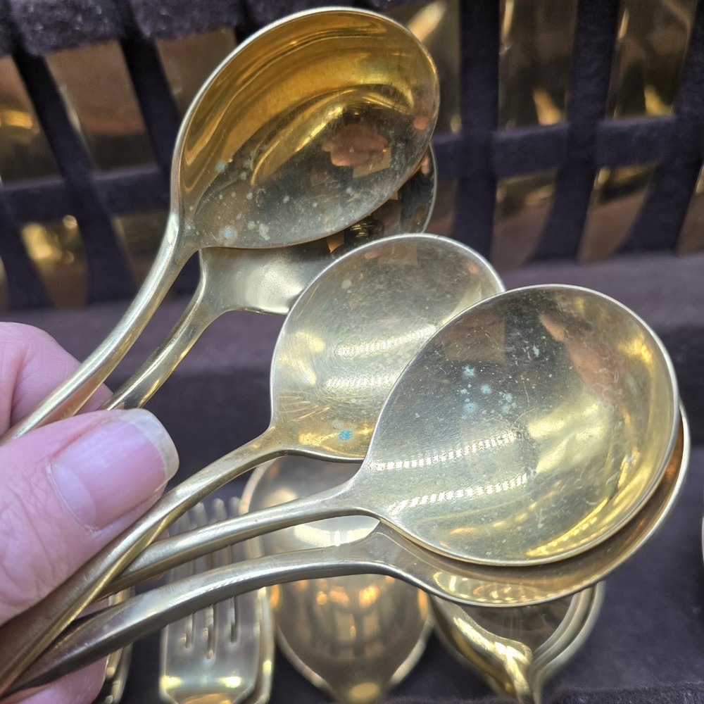 Dirilyte Regal Flatware Gold Dinnerware 93 Piece Vintage With Case Paperwork