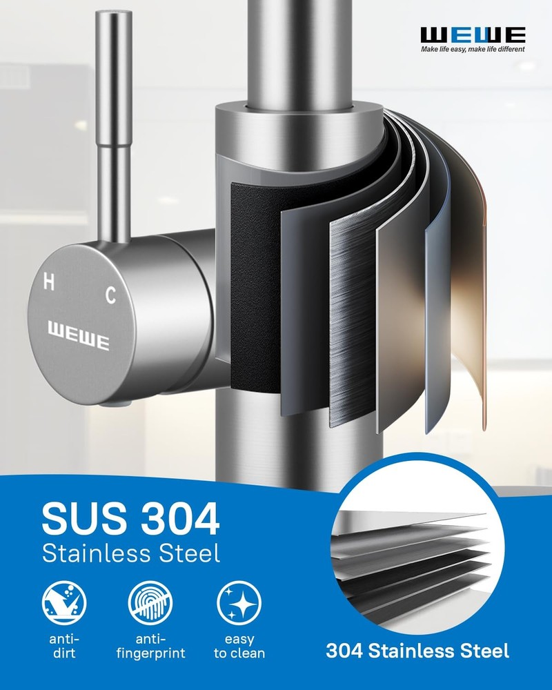 Single Handle Pull Down Kitchen Faucet, High Arc Brushed Nickel Stainless Ste...