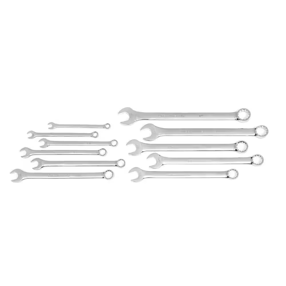 Long Pattern SAE 12-Point Combination Wrench Set with Tool Roll (11-Piece)