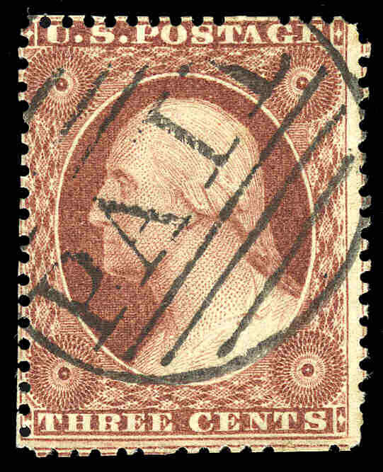 US #  25  3¢ Washington, Average Used, Boston "PAID" cancel