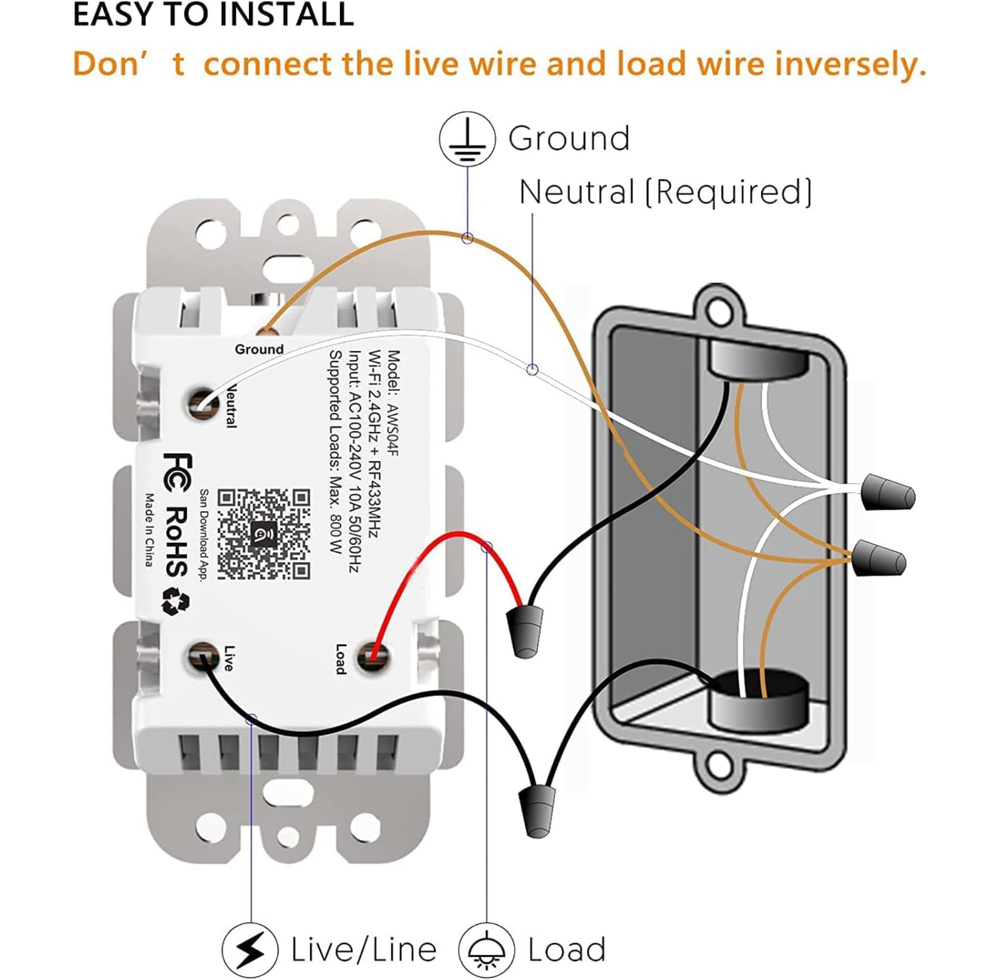 Smart Switch Voice App & Remote Control, Google&Alexa Switch Single-Pole Rocker