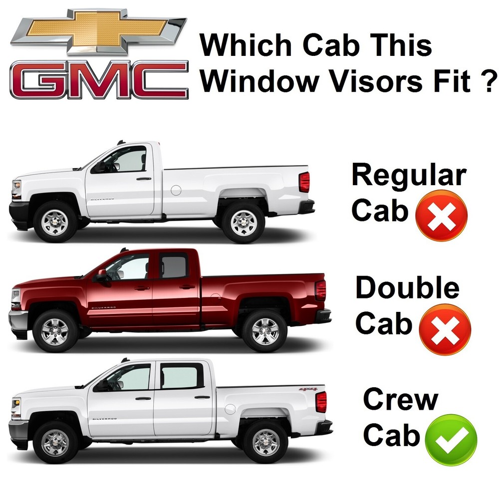 For 2007-2013 Chevy Silverado Smoke Window Sun Rain Visors Vent Guard Crew Cab