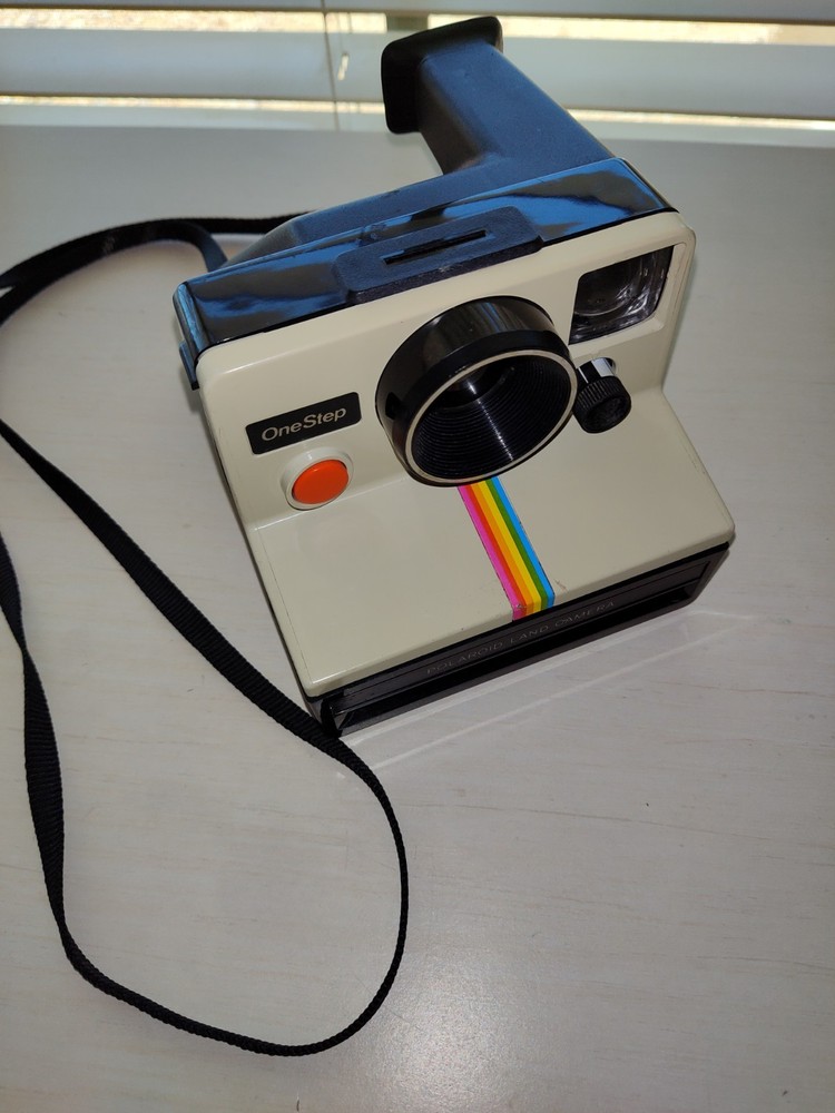 Vintage Polaroid One Step Land Camera Working RAINBOW Stripe SX-70 with Strap