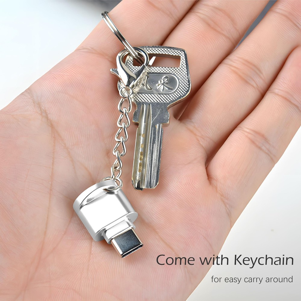 USB C Micro SD Card Reader for Android Phone, Camera, Laptop Shiny Silver