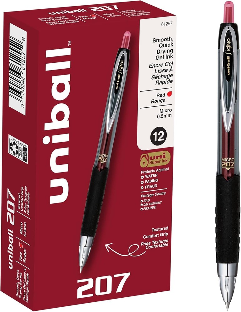 uniball 207 Retractable l Pens, Micro Point, Red