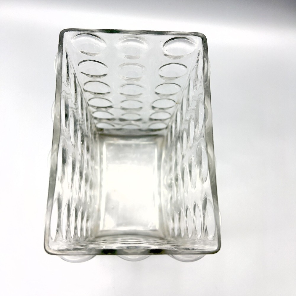 Mid Century Modern Style Vase Bubble Quilted Optic Clear Glass Rectangular 7.75"