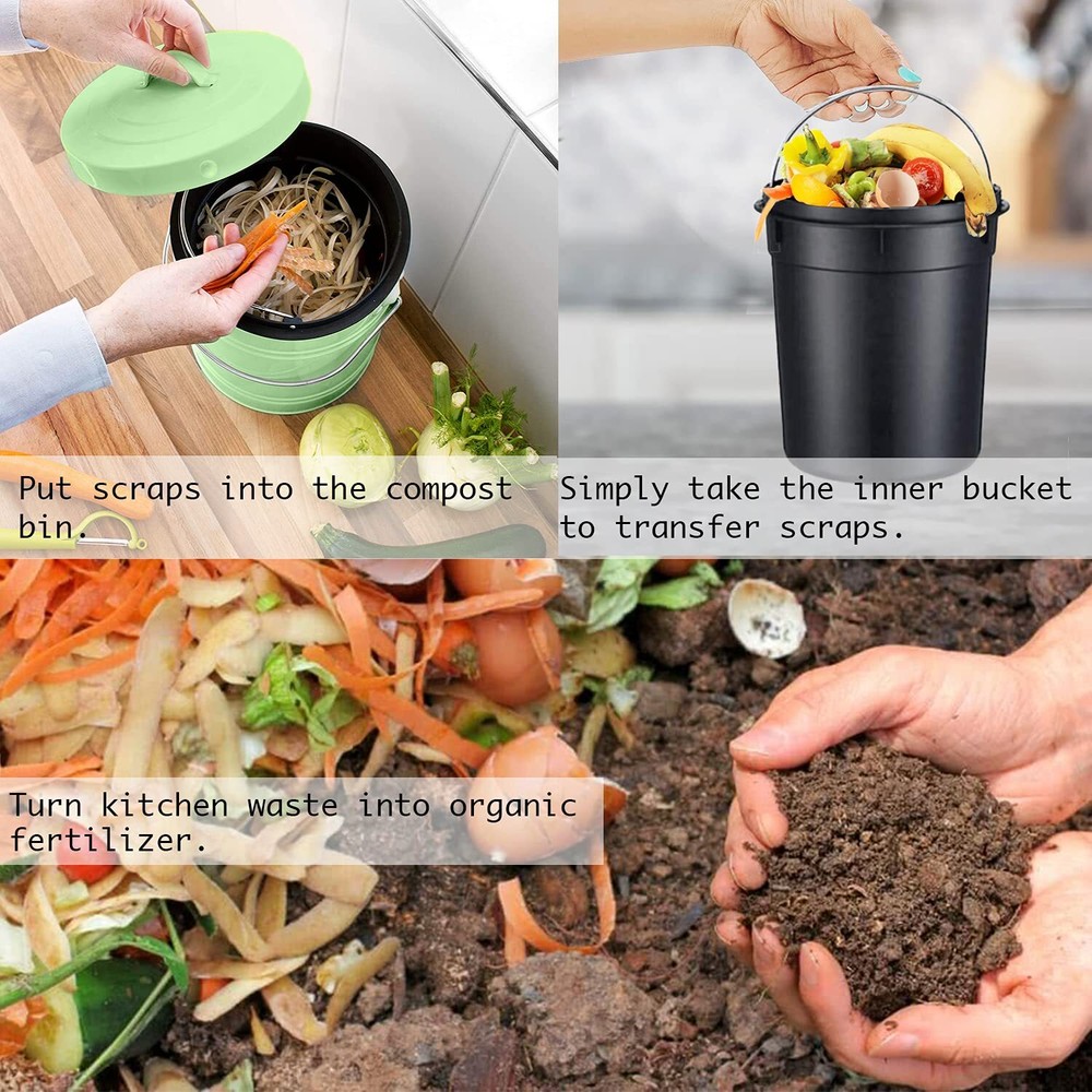 Compost Bin Countertop Compost Bin with Lid Kitchen Compost Container Odorles...