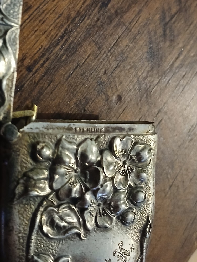 Antique Floral Vesta Case Marked Sterling