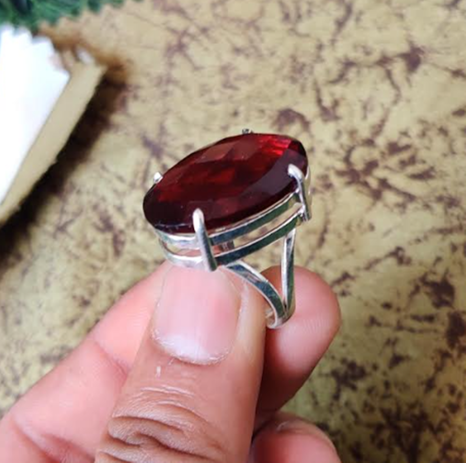 Garnet Ring Solid 925 Sterling Silver Beautiful Ring Perfect All Size Mo*