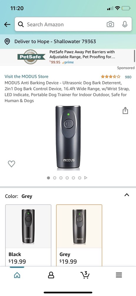 MODUS Grey Handheld Ultrasonic Bark Control Device
